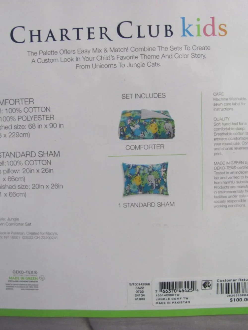 CHARTER CLUB KIDS TWIN SIZE COMFORTER SET WITH 1 PILLOW SHAM NIP